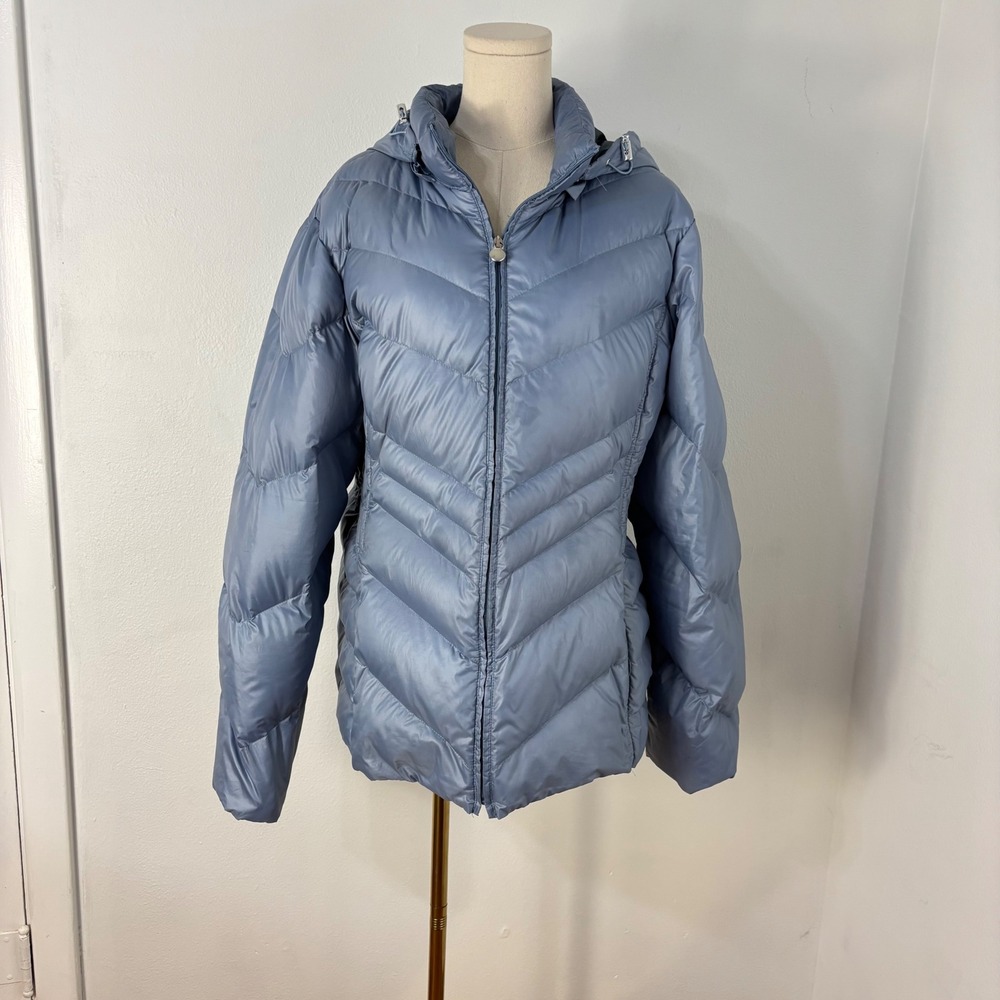 Outdoorsy Down Puffer Coat Hooded Zip Up Quilted Dusk Blue Preston & York Size L